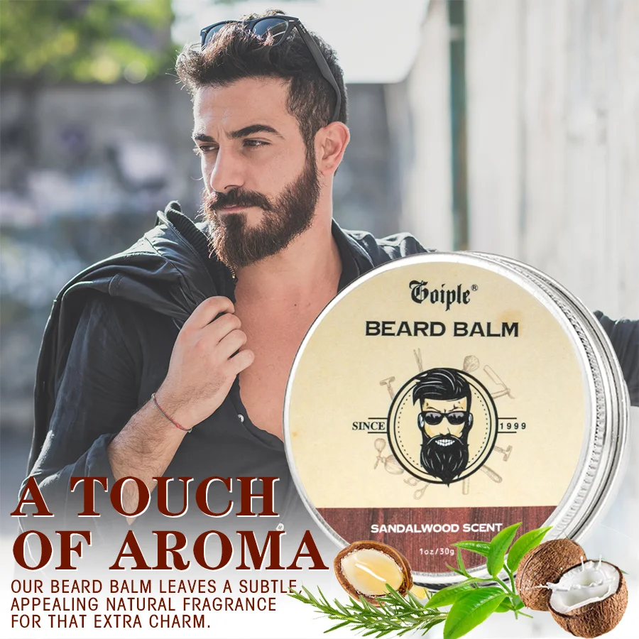 Bálsamo de barba de mantequilla de karité Natural de 30g para hombres, cera para el crecimiento de la barba del vello Facial, crema hidratante suavizante para el bigote, cuidado de la barba