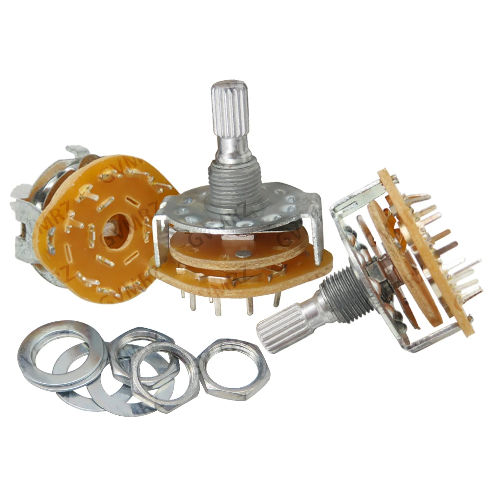1PCS RS25 Rotary Band Switch 1P11T 2P4T 2P5T 2P6T with Mounting Screw & Washer Electronic Circuit Components 3P3T 3P4T 4P3T