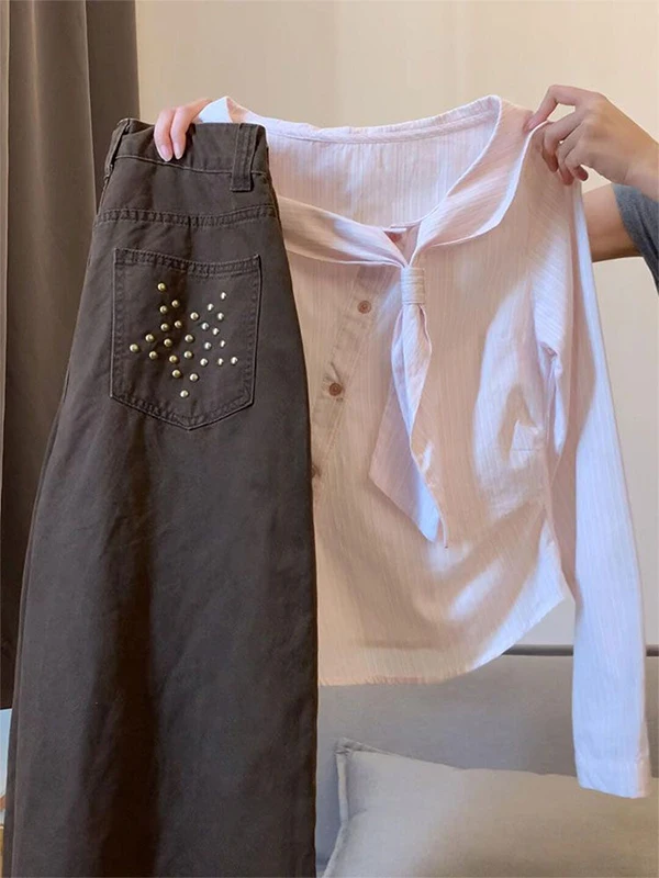 

Ретро-джинсы American Star из денима с высокой талией, свободные, прямого кроя, в пол, для мужчин и женщин