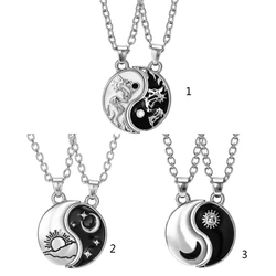 E0BF Yin Yang Couples Pendant Necklace Chain for Women Mens Matching for Sun Moon Stitching Friend Necklaces