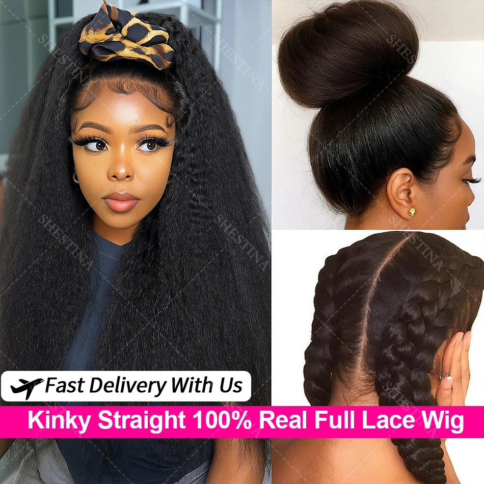 

250 Density Kinky Straight Real Full Hd Lace Wigs 100% Human Hair Brazilian Remy Yaki Straight Full Lace Frontal Wigs For Women