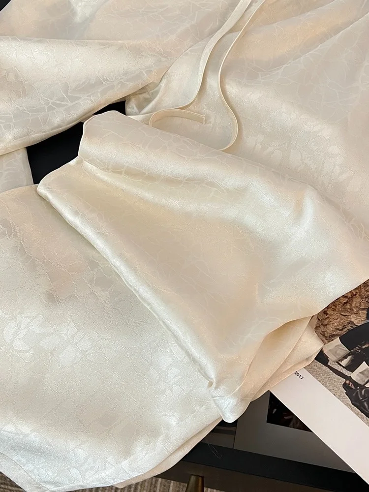 세련된 하이웨이스트 스트레이트 레그 아이스 실크 와이드 레그 팬츠 여성 여름 얇은 드레이프 슬리밍 캐주얼 롱 트라우저