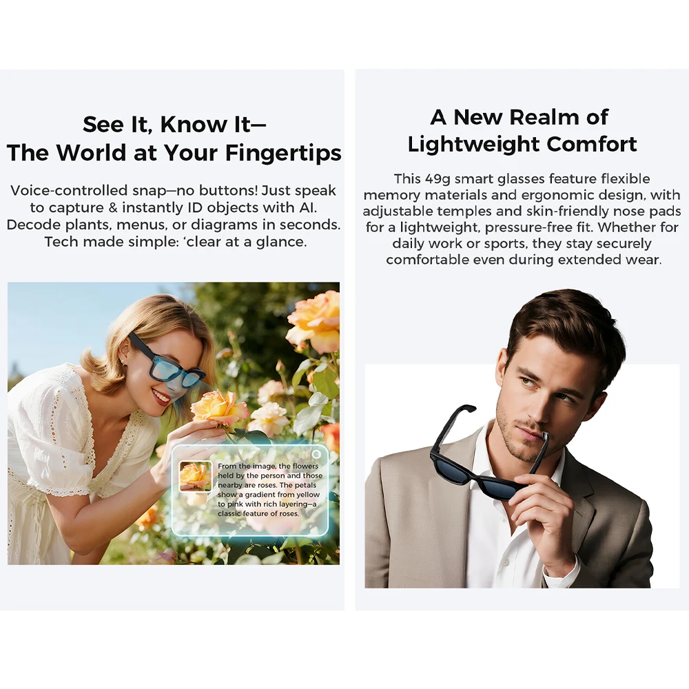 2025 جديد AI ترجمة النظارات الذكية الأشعة فوق البنفسجية العدسات الواقية بلوتوث دعوة صوت مساعد HD كاميرا فيديو الموسيقى النظارات الذكية #6