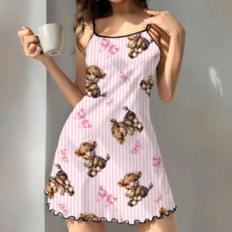 

SURIWomen's Sleepdress Satin Floral Print Nightdress Comfortable Spaghetti Strap Sleepwear Dress Luxurious Satin Slip Nightdress