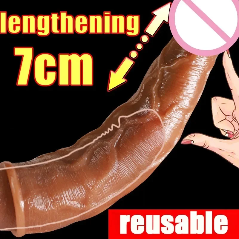 Realistic Penis Sleeve Extender 8cm Penis Enlargement Delayed Ejaculation Condom Adult Toys for Men G-spot Stimulate Sex Toys