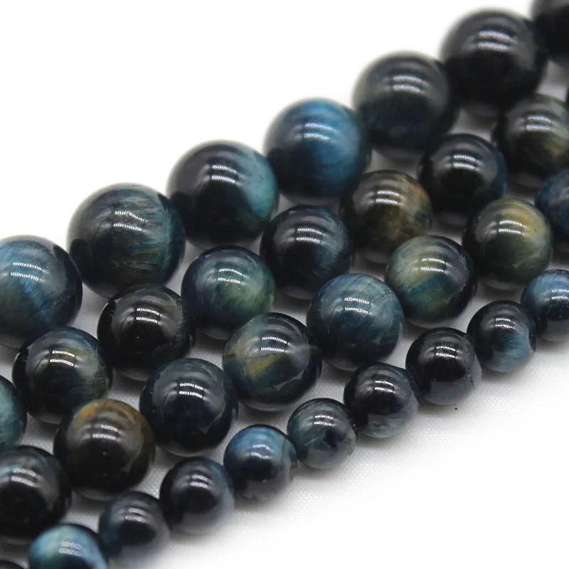 Natural Stone Dark Blue Tiger Eye Round Loose Spacer Beads 6-10mm For Jewelry Making DIY Charm Bracelet Necklace Accessories