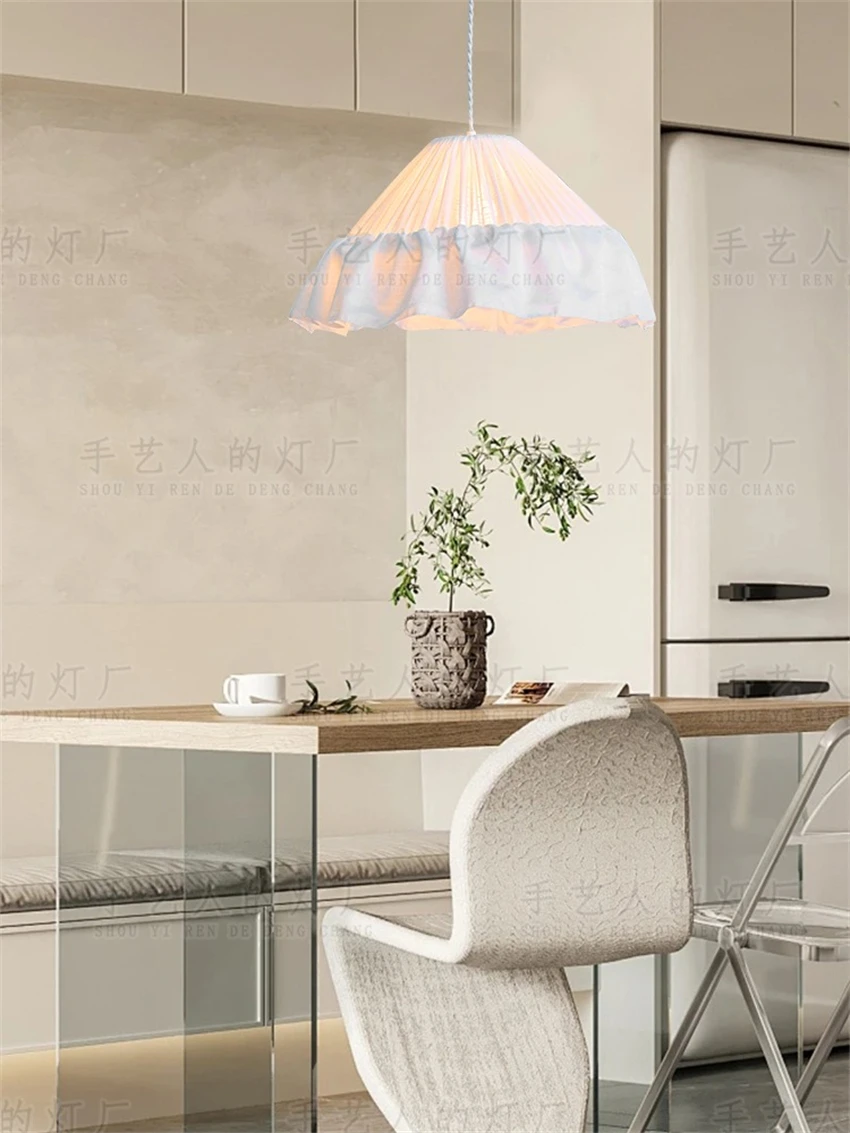 French white cloth pleated pendant lights modern dining room living room bedroom study romantic fabric lantern pendant lamps