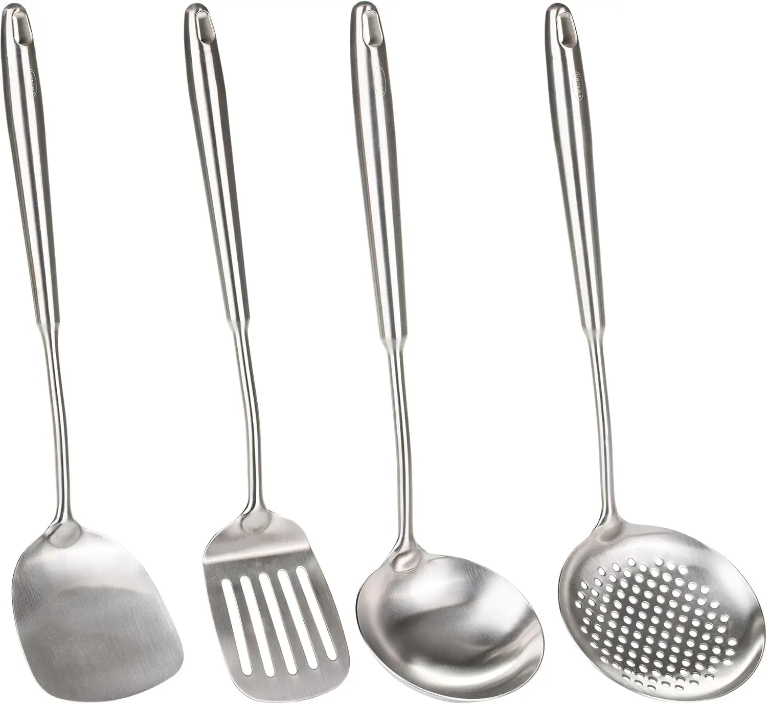 

Набор лопаток вок из 4 предметов из нержавеющей стали с ковшом и скиммером, прочная кухонная утварь для приготовления пищи