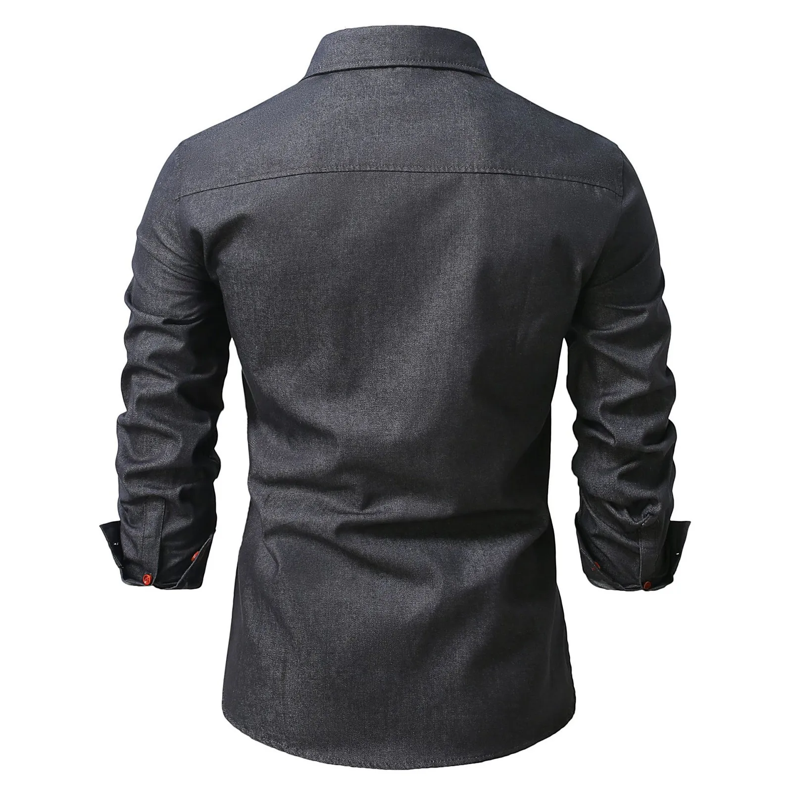 Camisa vaquera para hombre, camisa de trabajo con dos bolsillos y botones, color gris oscuro y rojo, estilo Retro resistente, ropa diaria al aire libre para hombre