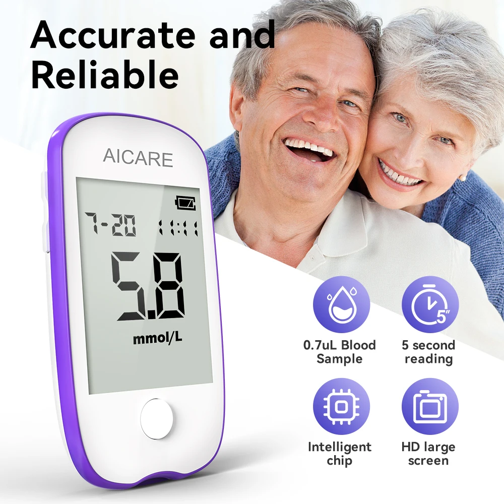 AICARE Blutzuckermessgerät Glucometer Diabetes 50/100 Teststreifen Lanzetten Blutzuckermessgerät Monitor Medizinische Geräte Tester