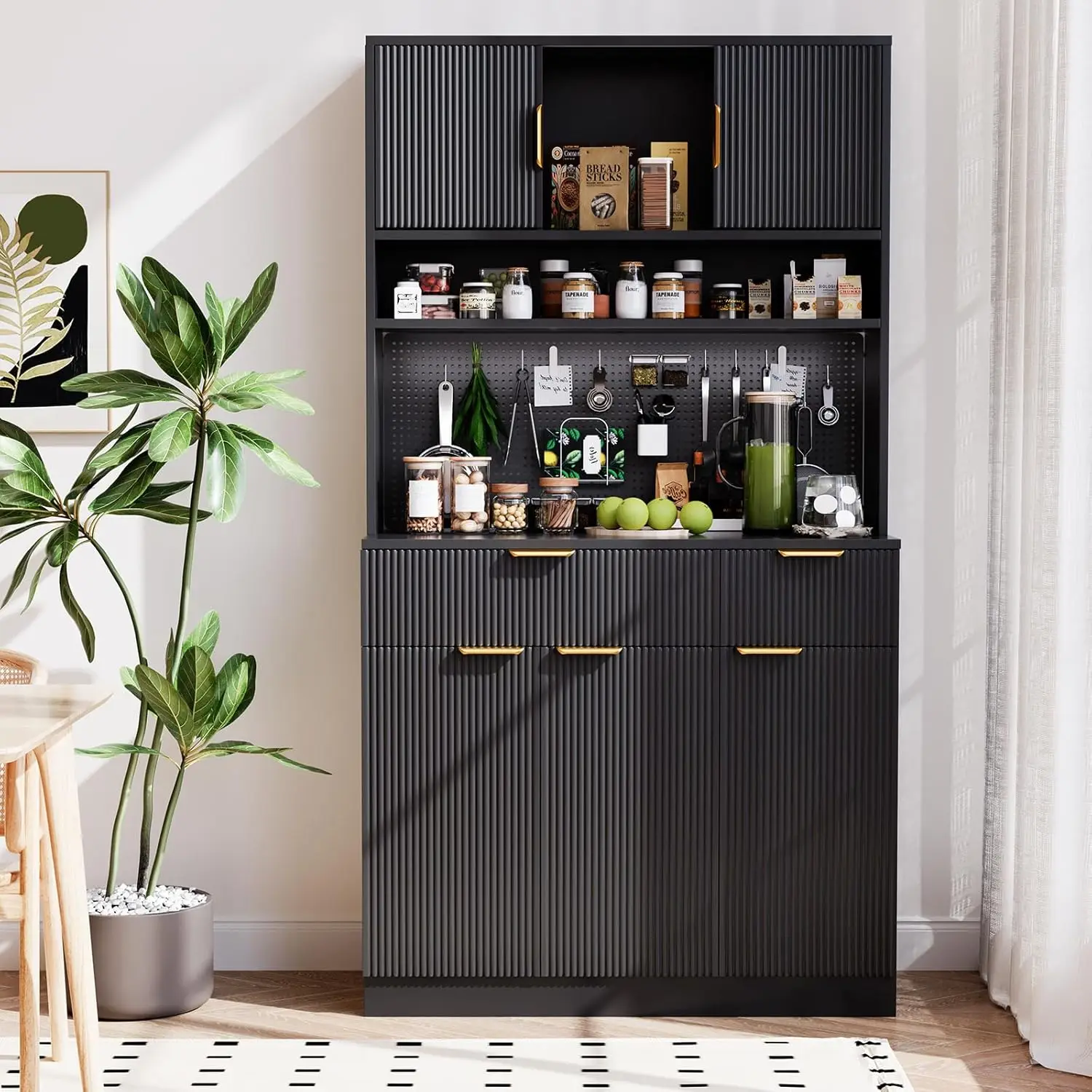 

Kitchen Pantry Cabinet with Storage & Pegboard, 71" Tall Hutch Storage Cabinet with Power Outlets, Freestanding Food