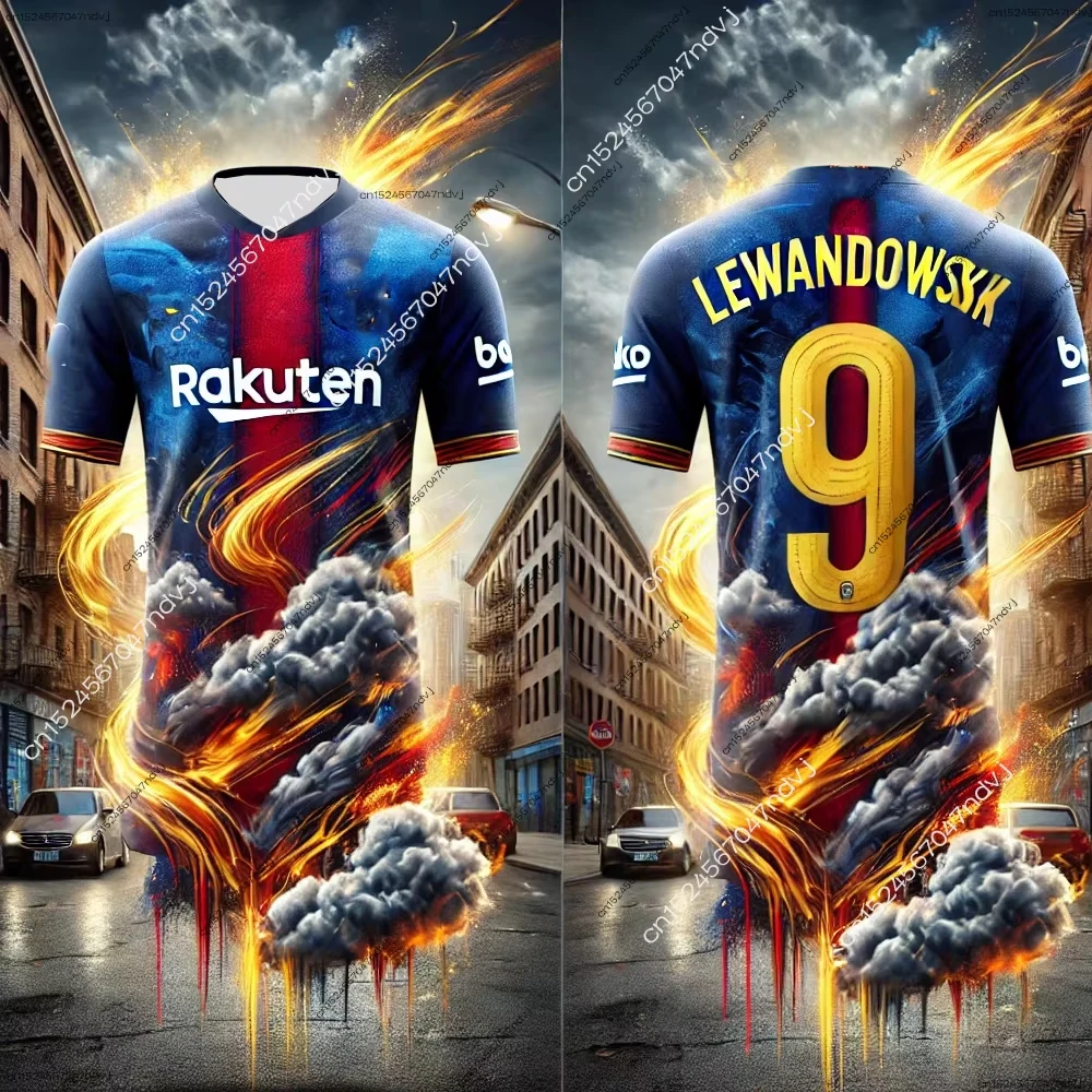 2025 ليفاندوفسكي لكرة القدم جيرسي الشارع الاسبانية الكتابة على الجدران نمط الكبار الرجال/النساء كرة القدم قميص رياضي تي شيرت مروحة مجموعة خاصة