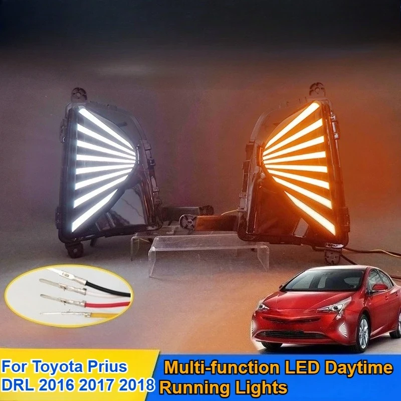 For Toyota Prius 2016 2017 2018 Car Led Daytime Running Lights Flowing Turn Signal Front Fog Light Modification 12V Daylights