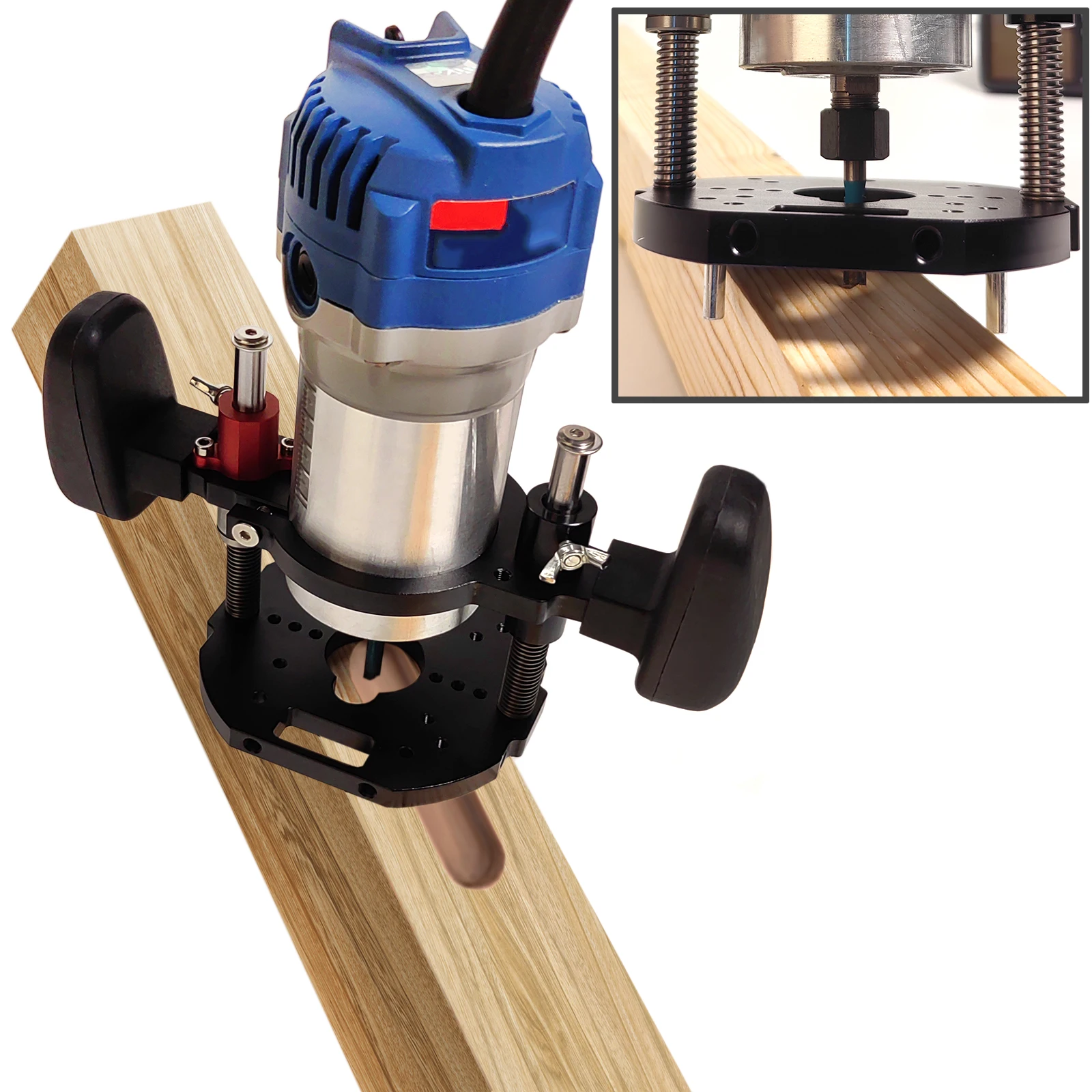 Trimming Machine Plunge Router Base, Suporte Desktop Lift, Woodworking Work Bench, Milling Groove Slotting para 65mm de diâmetro