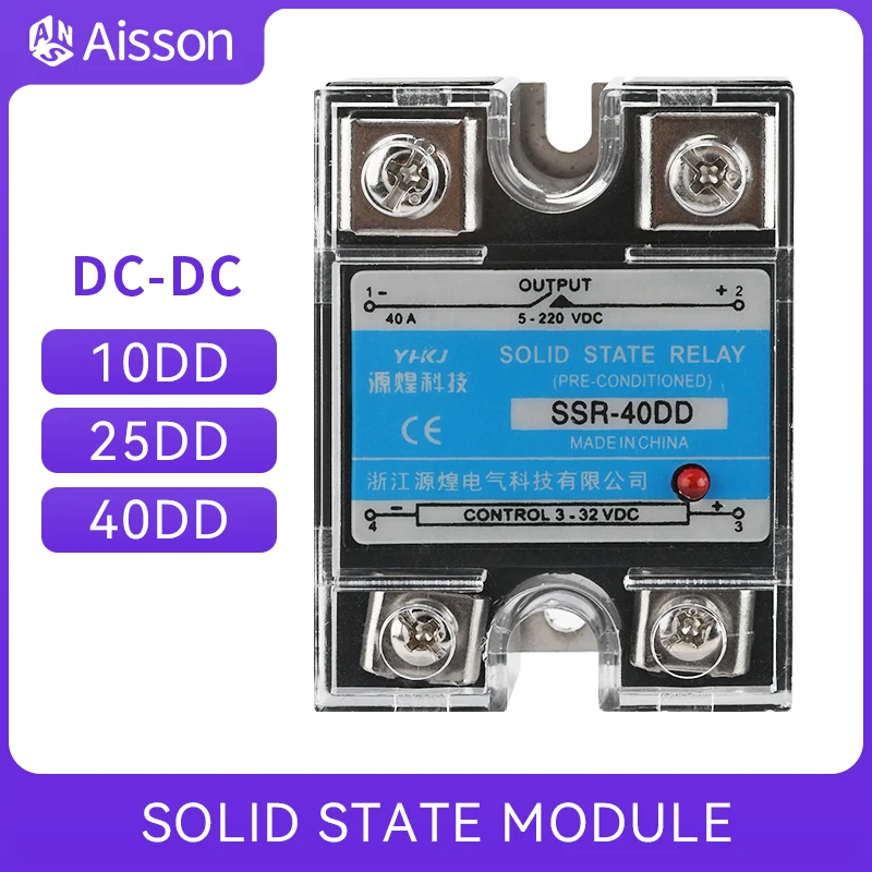 SSR-10DD 25DD 40DD Jednofazowy przekaźnik półprzewodnikowy DC sterowany DC SSR z plastikową osłoną przeciwpyłową Radiator 220V 10A 25A 40A