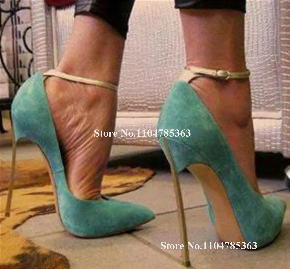 

Модные замшевые туфли-лодочки на металлическом каблуке-шпильке в стиле пэчворк с острым носком, синий, фиолетовый, с ремешком на щиколотке, на тонком каблуке, большой размер