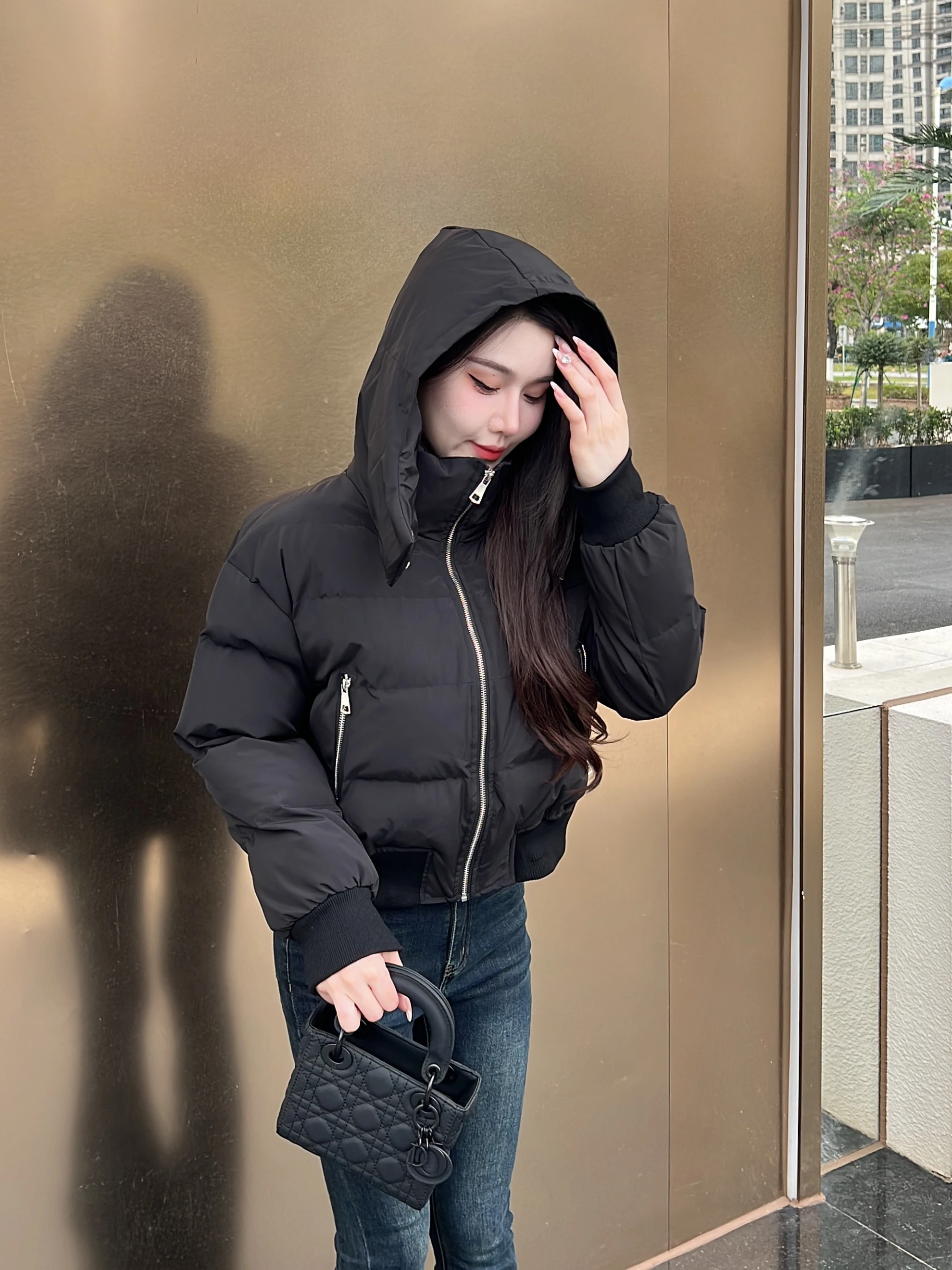 

Women's Thiened Hooded Cotton Jaet Bla Stand Collar Warm Winter ort Sle Versatile Cotton Coat Outerwear Commute