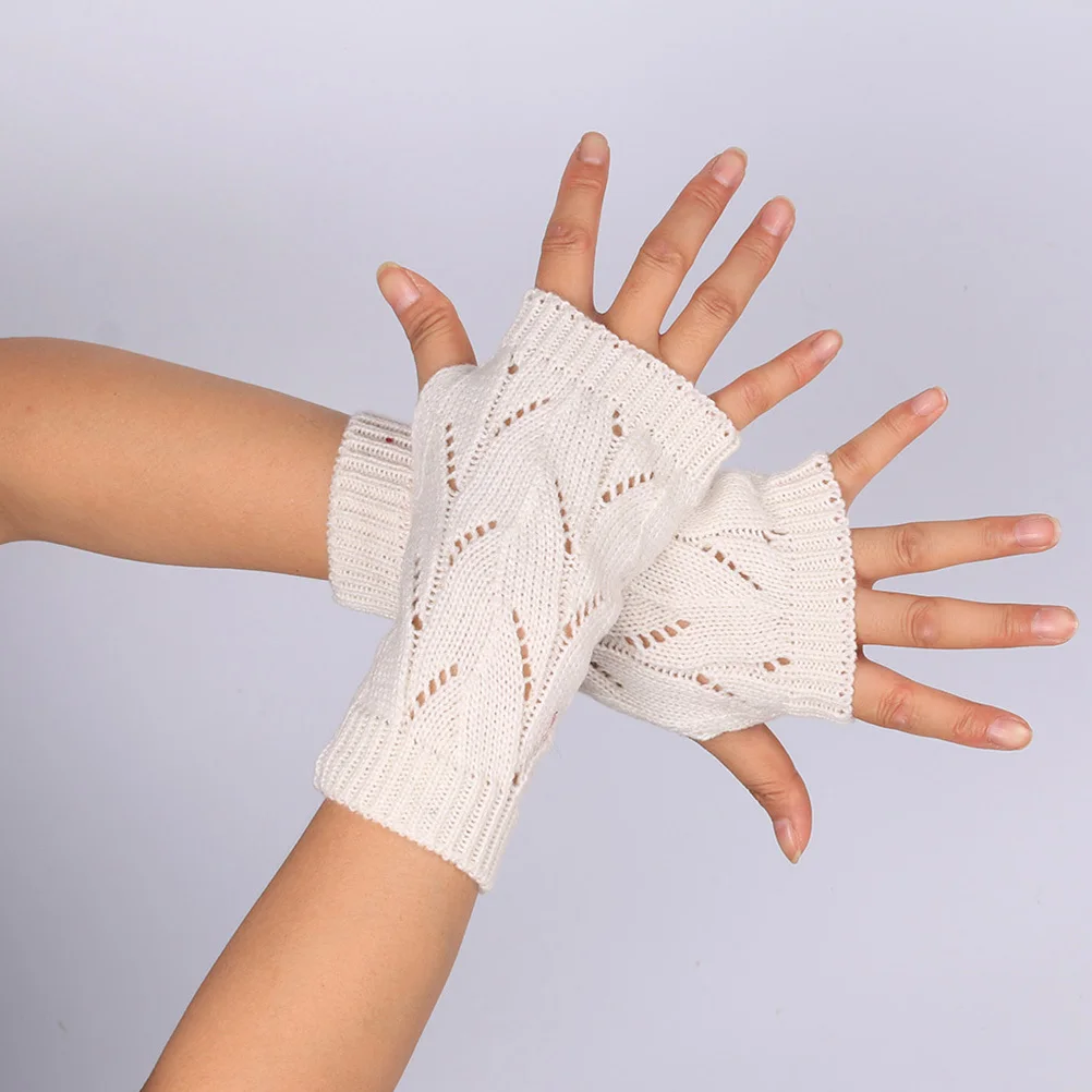 

Женские зимние теплые вязаные перчатки без пальцев, длинные грелки для рук с отверстием для большого пальца, белые, мягкие, дышащие, эластичные, на каждый день