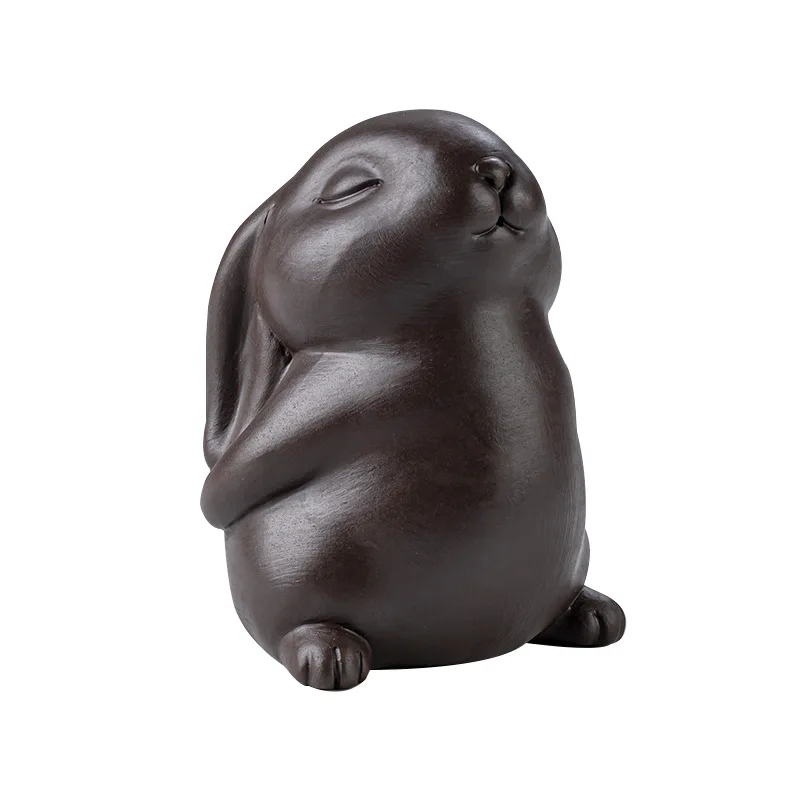 Chinese Boutique Purple Clay Tea Pet Mascot Rabbit Tea Figurine Ornaments Handmade Crafts Tea Set Decoration Accessories