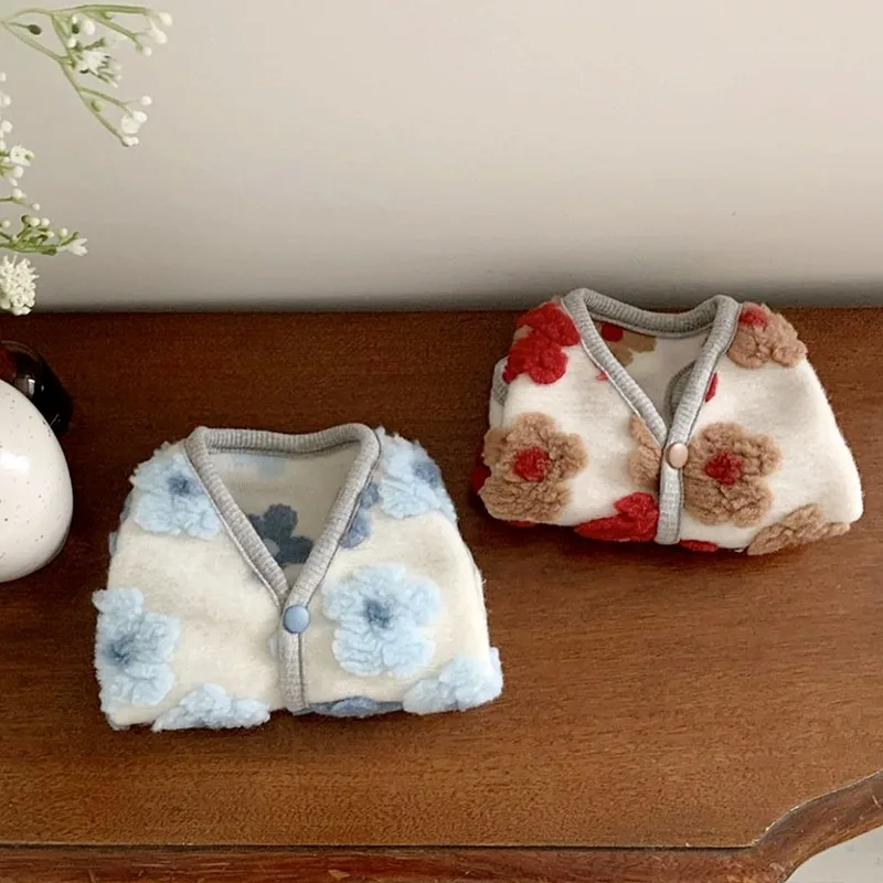 

Blue Camellia Dog Clothes Pet Warm Vest Teddy Bichon Winter Warm Clothes Yorkshire Flower Split Button Shirt