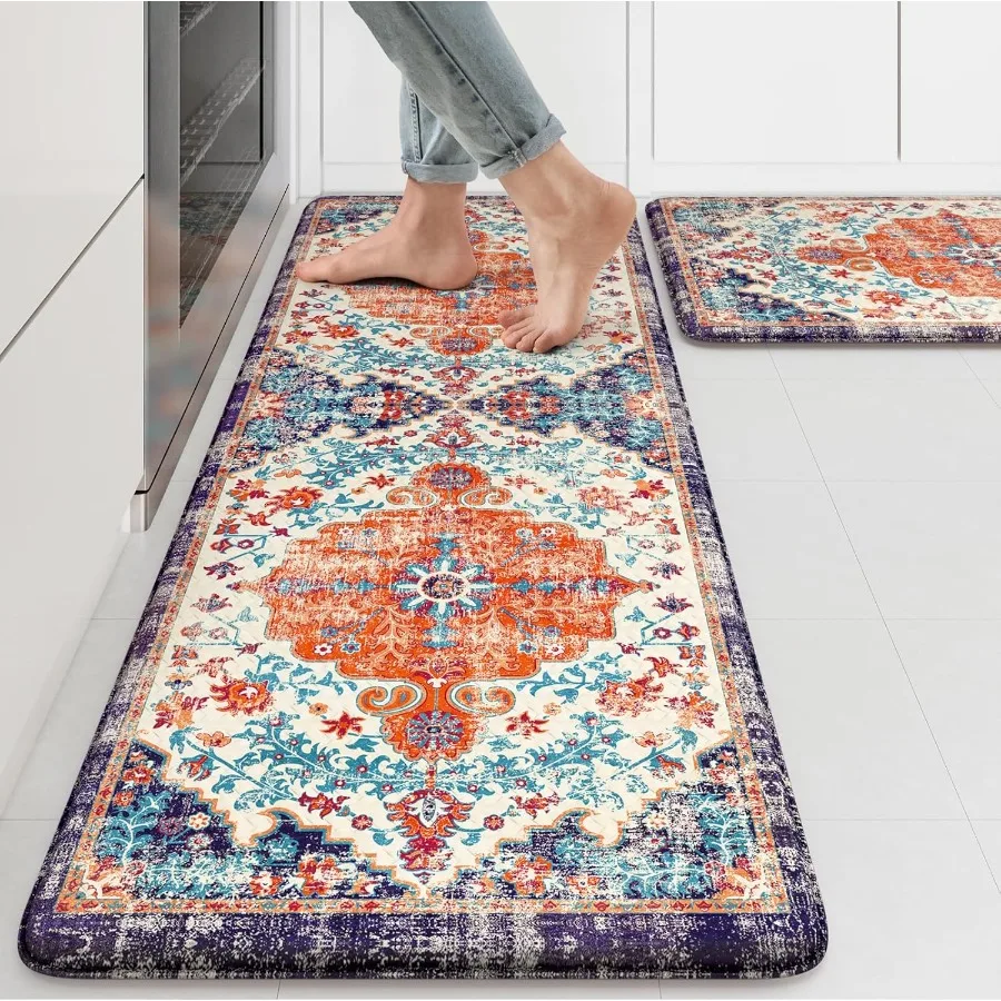 

Anti Fatigue Kitchen Mat Boho Vintage Kitchen Rugs Sets of 2 Cushioned NonSlip Kitchen Mats for Floor Comfort Kitchen Floor Mat
