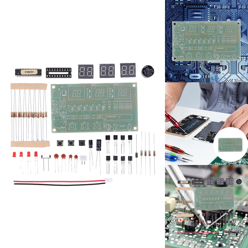 AT89C2051 Digital Clock DIY Kit 7-12 V Electronic Clock Production Suite 6 Bits Digital LED Display Electronic Components