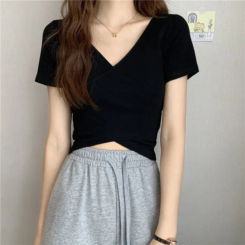 Women Summer T-Shirt Short New Design Lady Short Solid Color Top T-Shirt Girl Clothes Student Slim Fit Short Sleeve T-Shirt