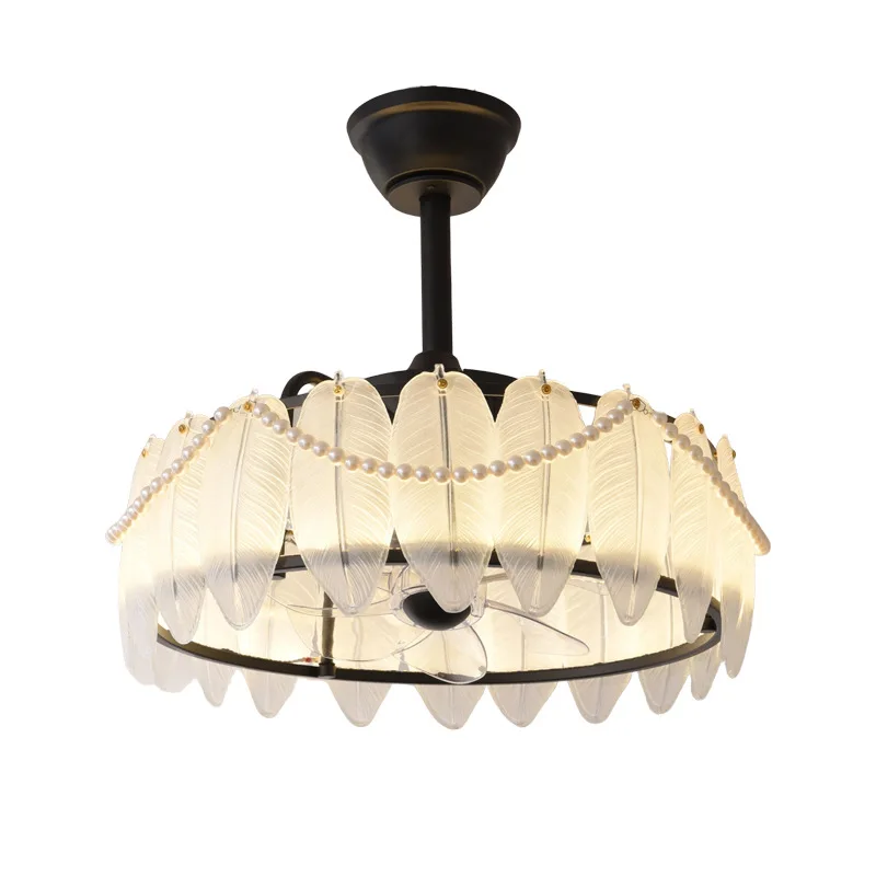 French Crystal New Light Luxury Living Room Ceiling Fan Light Home Bedroom Dining Room Shaking Head Feather Fan Light