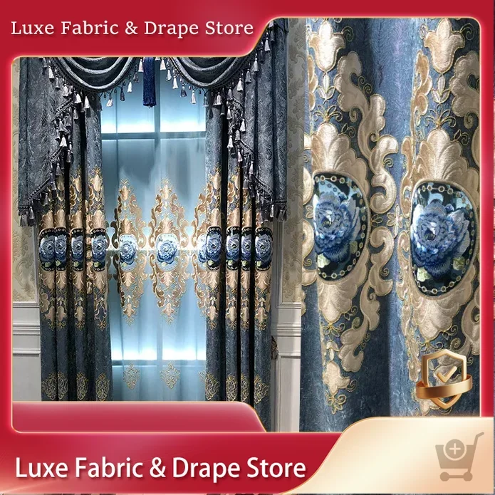 

Curtains for Living Room Dining Bedroom European-style Finished New Chenille Velvet Embroidered Palace Classical Heigh Shading