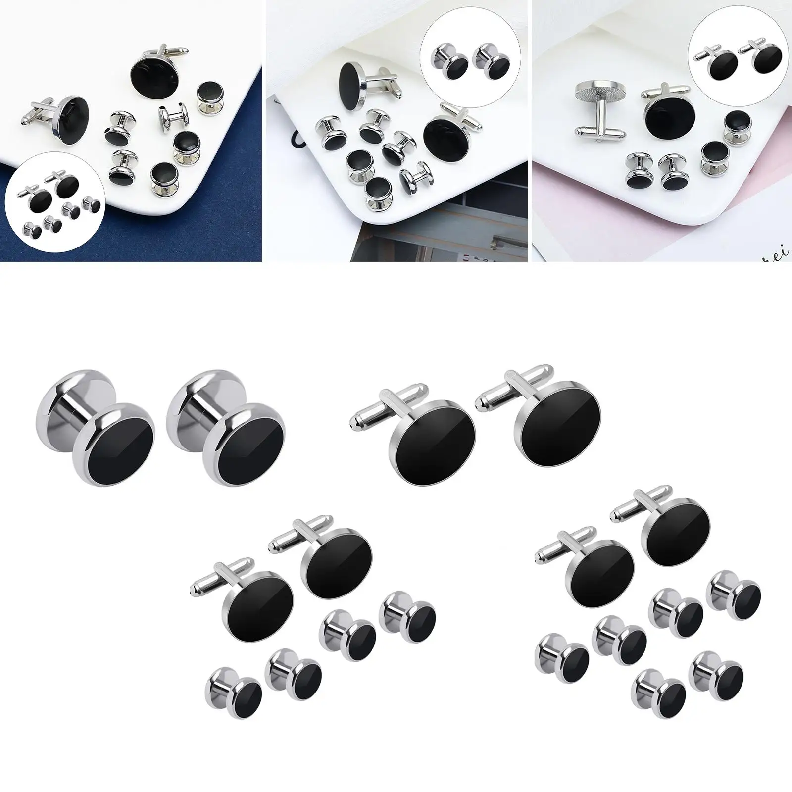 Cufflinks and Studs Set Unique Formal Jewelry Black Cuff Links Kit for Wedding Puit Shirts Party Business Groomsmen