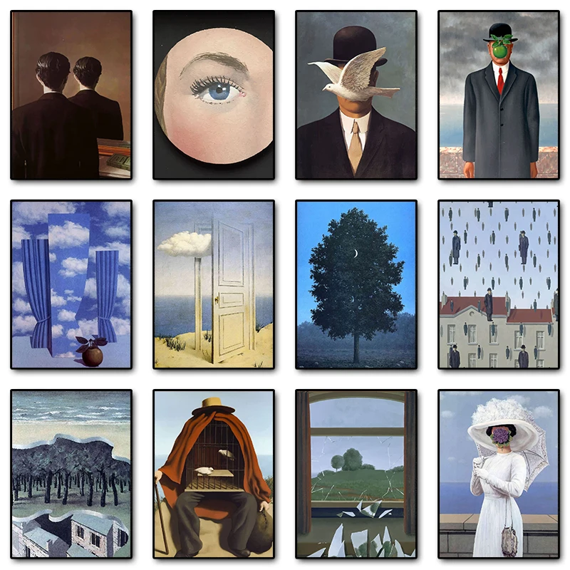 Abstract Rene Magritte Posters Famous Surrealism Art Canvas Painting Print Wall Art Pictures for Gallery Living Room Home Decor