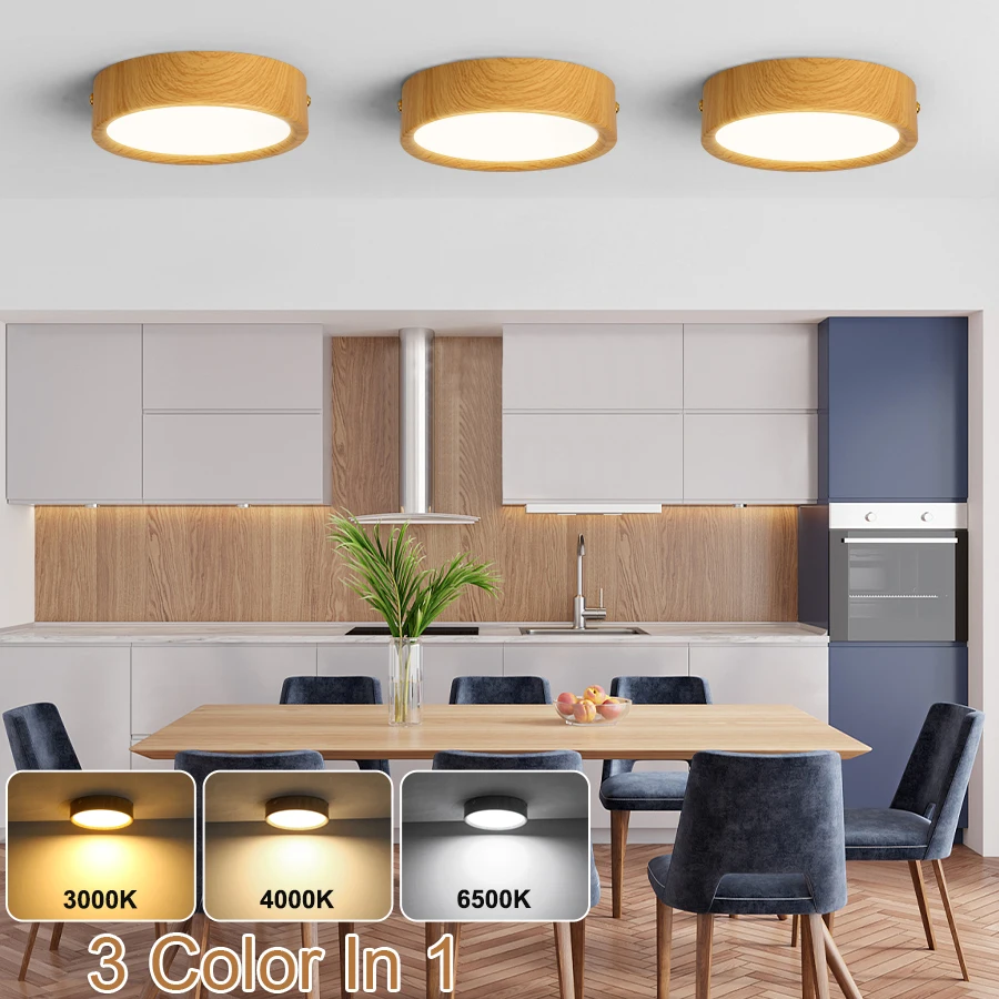 Wood Grain Downlight 3 Color Led Spot Lights Living Room Surface Mounted Ceiling Lamp With Memory Spotlight Indoor Kitchen Decor