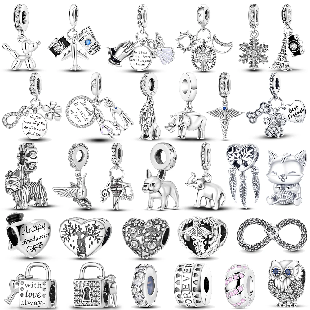 Plane Eiffel Tower Animal Lion Dog Elephant Silver Plated Bead Original Charms Fit Bracelets Bag Keychain Charms Diy Women Gift