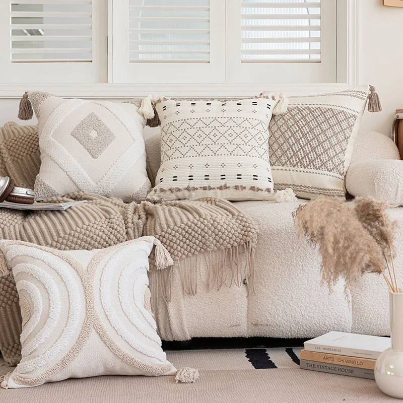 

Nordic Style Ins Cushion Cover with Tassels Simple Sofa Pillowcase Square Tufted Home Decor
