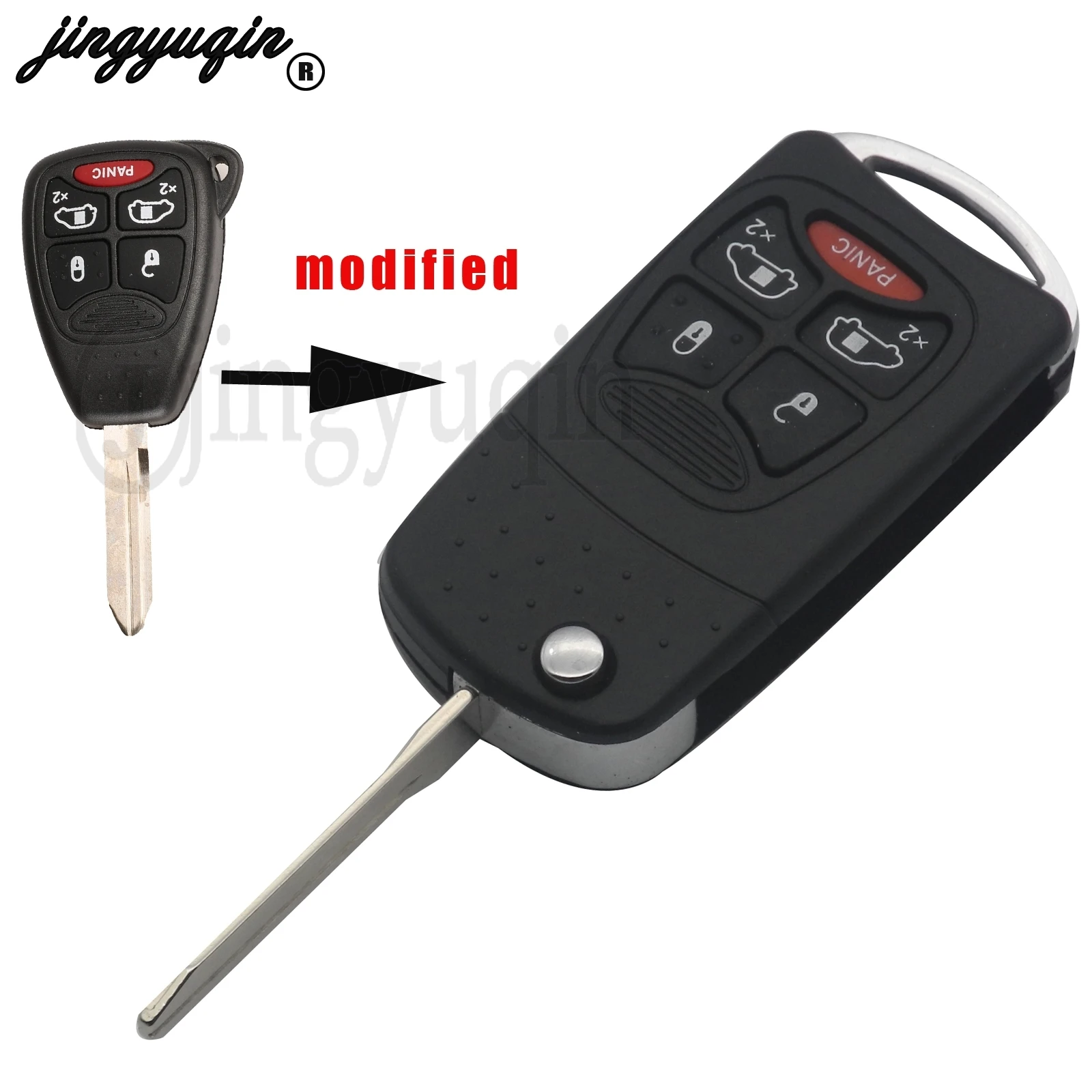 

jingyuqin 5 Buttons Remote Folding Car key Shell For Chrysler Town Country Caravan Grand Caravan Fob Flip Key Case Blank