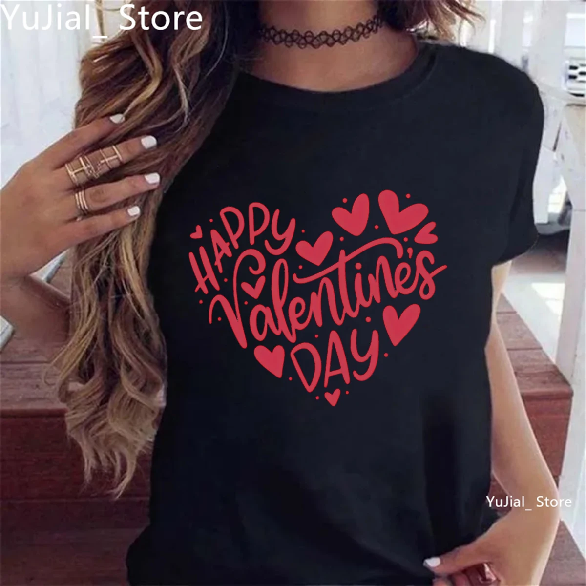 

Valentine'S Day Gift Tshirt Female Happy Valentine'S Day Love Hearts Printed T Shirt Girls Summer Short Sleeve T-Shirt Women