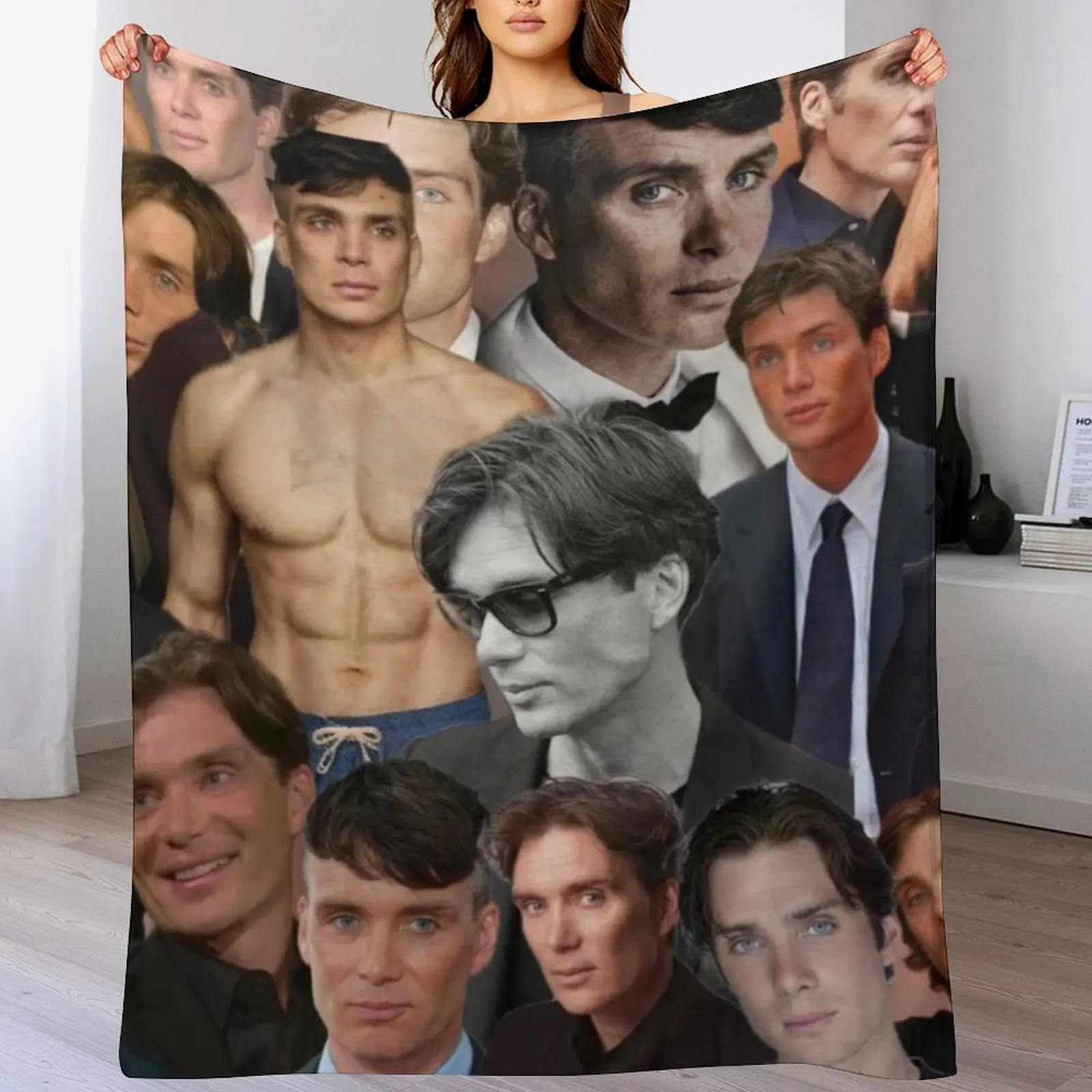 Cillian Murphy photo collage Throw Blanket Softest funny gift Designers Blankets