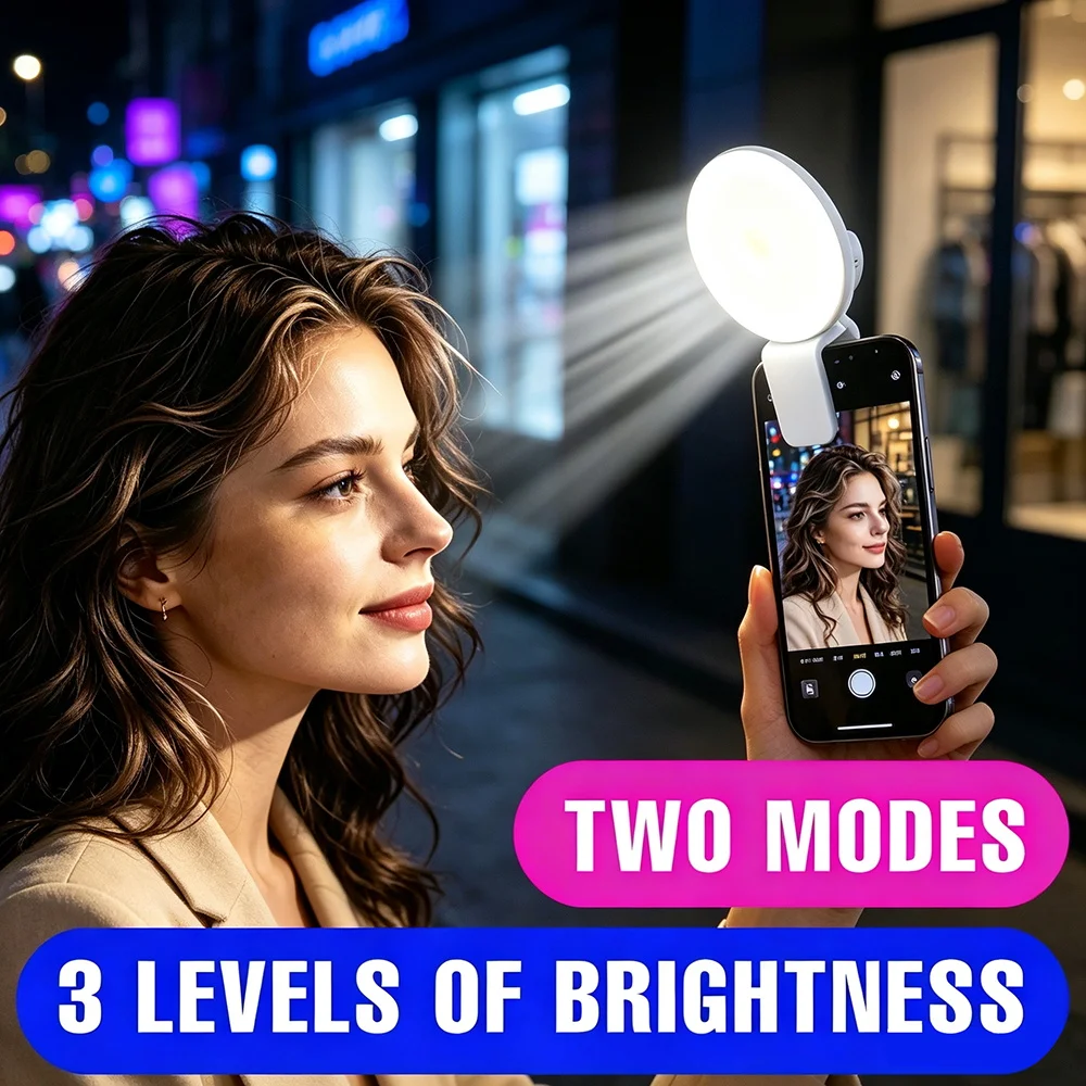Portable Clip On Selfie Fill Light Rechargeable Phone Beauty Lamp 2 Modes 3 Brightness For Makeup Skincare Selfie Vlog Shooting