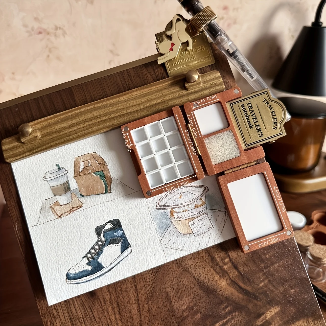 INS-Style Holz-Malbox Zusammenklappbare Aquarell-Malbox für Outdoor-Malerei Retro-Holz-Pigmentbox mit Gratis-Messingklammern – Detail 2
