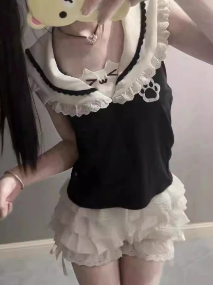 Col marin en dentelle de style preppy japonais pour femmes, Lolita, Précieux, Kawaii, GlaHarajuku Patchwork, Y-Summer, Grunge