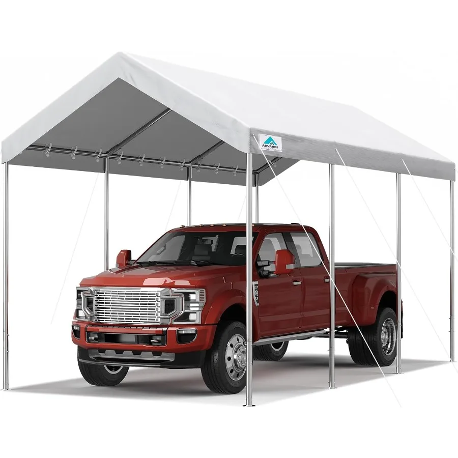 Carport Canopy For Outdoor Use, Heavy-Duty Steel Frame, Gray, Adjustable Height 9.5-11 Ft With Waterproof Cover
