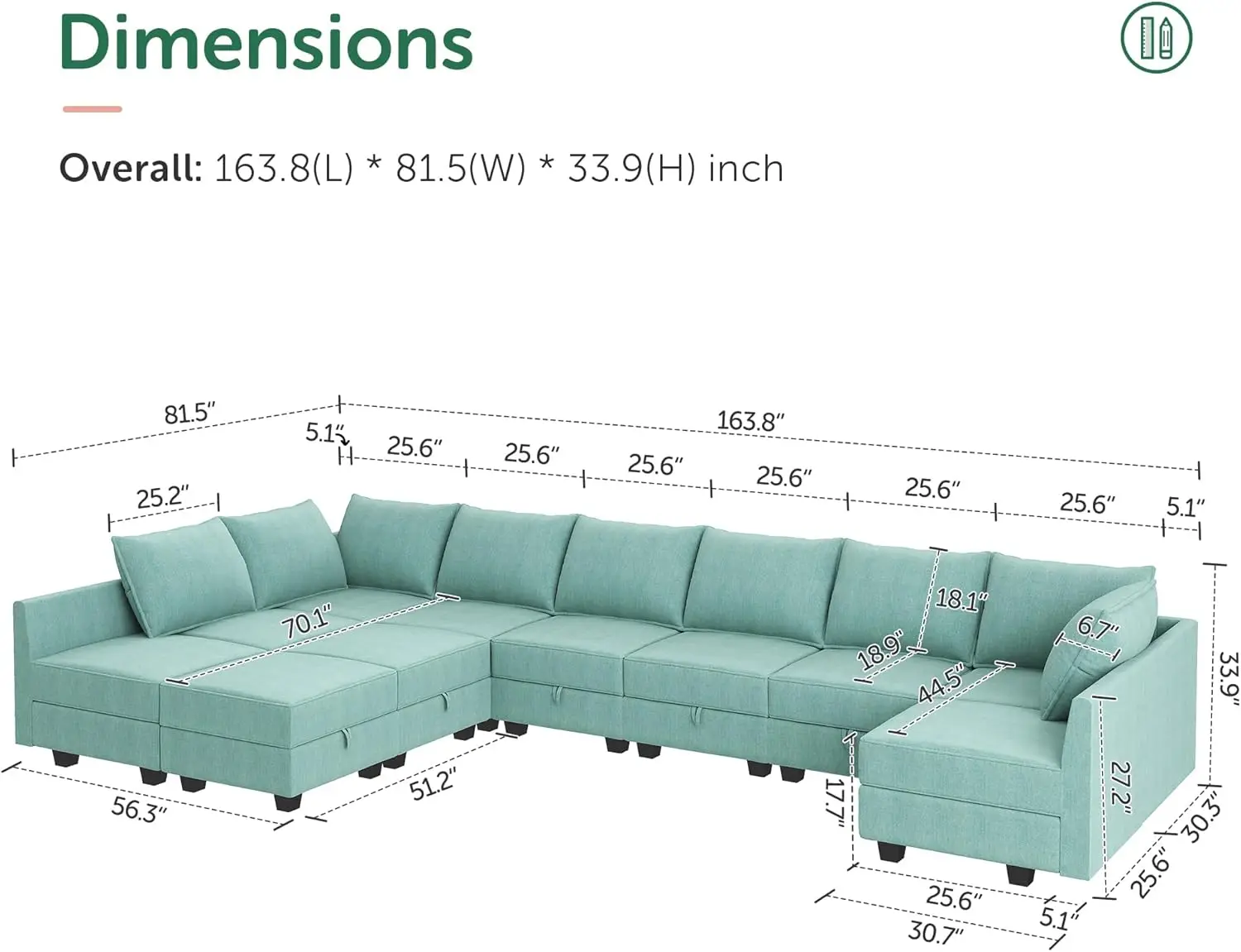 Convertible U Shaped Modular Sofa Sectional Modular Couch with Chaise Oversized Sofa Sleeper Couch for Large Living Room