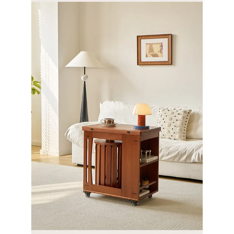 

Household mobile side few living room multi-functional sofa side cabinet solid wood