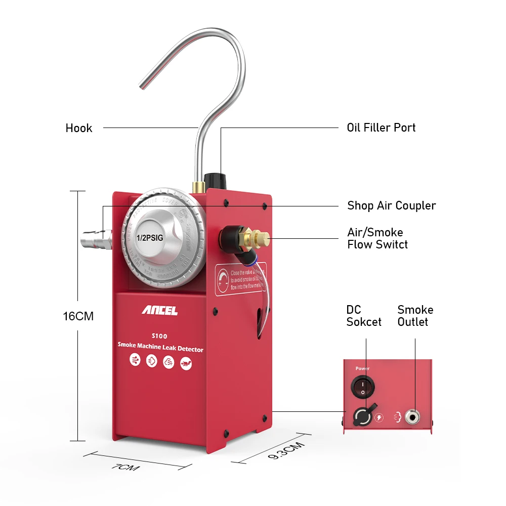 ANCEL S100 détecteur de fuite de fumée de voiture EVAP localisateur de fuite sous vide DC12V outil de Diagnostic de voiture générateur de fumée de tuyau d'huile automobile