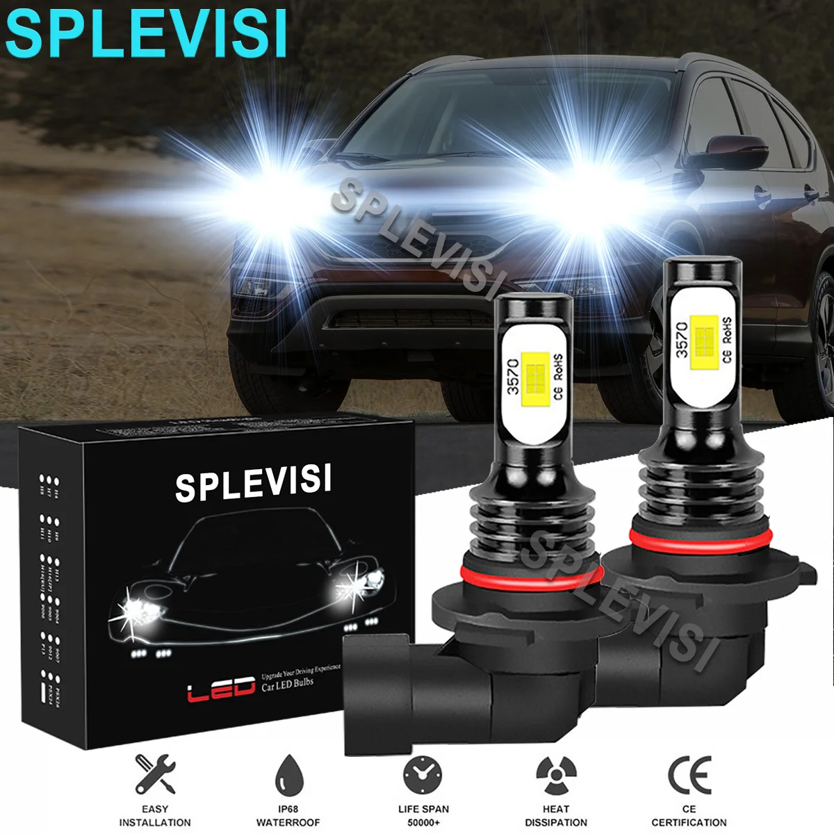 

2PCS White LED Headlight High Beam Bulbs 6000K Fit For Honda CR-V MK3 MK4 CR-Z 2007-2016 Toyota RAV4 MK4 2012 2013 2014-2016