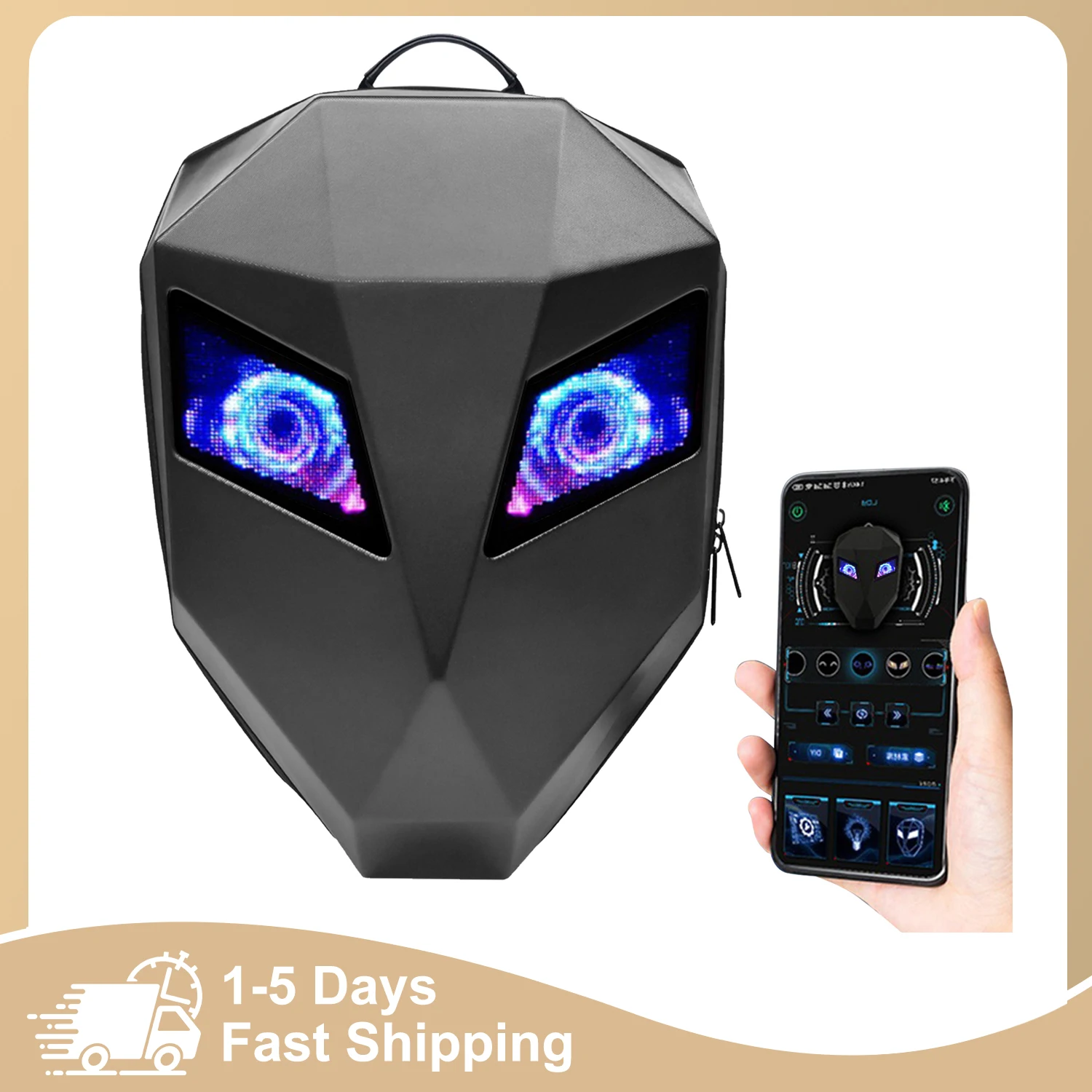 Sac à dos pour moto, coque rigide 3D, écran LED programmable, sac pour ordinateur portable imperméable avec compartiment pour casque, commande Bluetooth