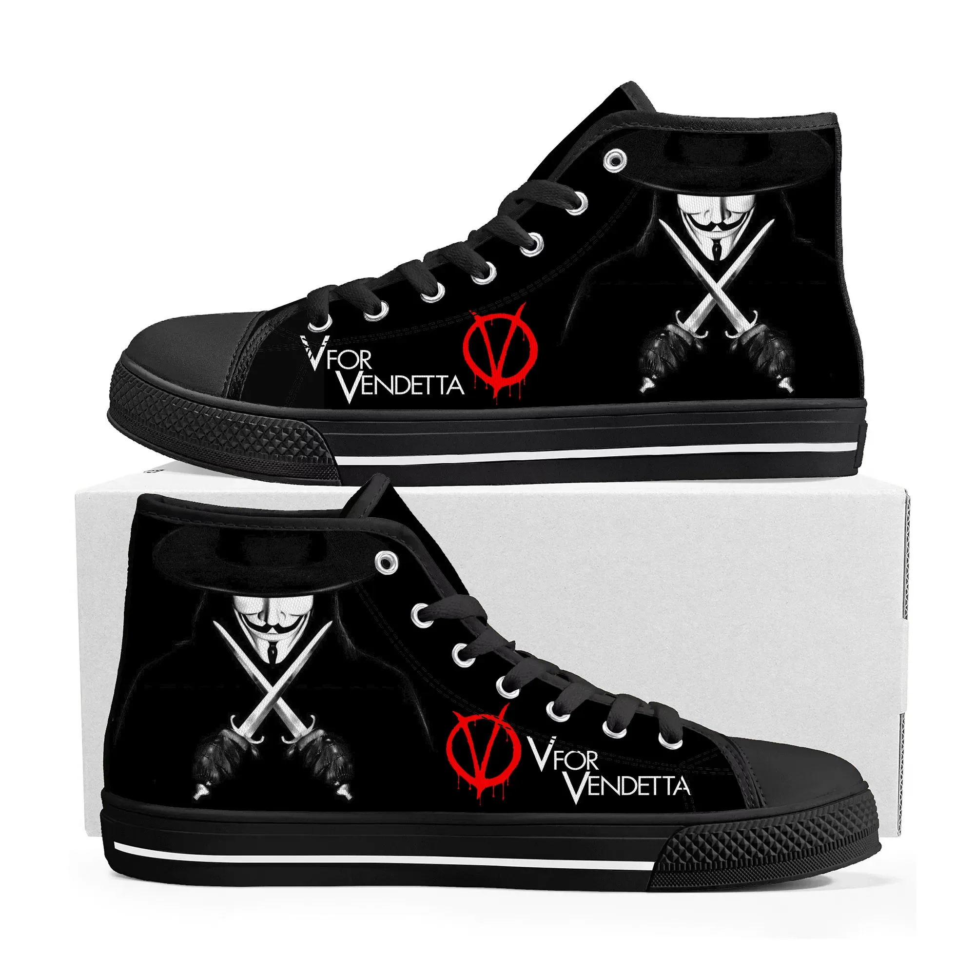 V for Vendetta Movie High Top Sneakers Mens Womens Teenager High Quality Canvas Sneaker couple Shoe Casual Custom Made Shoes