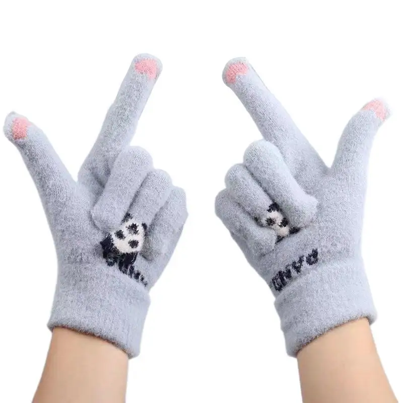 Women Gloves Touchscreen Cycling Gloves Cartoon Touch Screen Winter Gloves Elastic Hand Warmers Breathable Cute Panda Finger