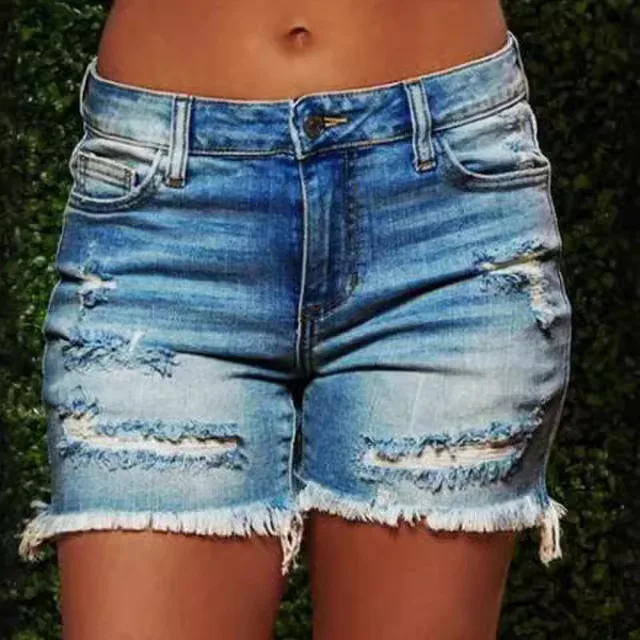 

Denim Shorts Women Vintage Jeans Midi Waist Washed Distressed Pockets Short Pant Solid Spliced Casual Sporty 2025 Summer