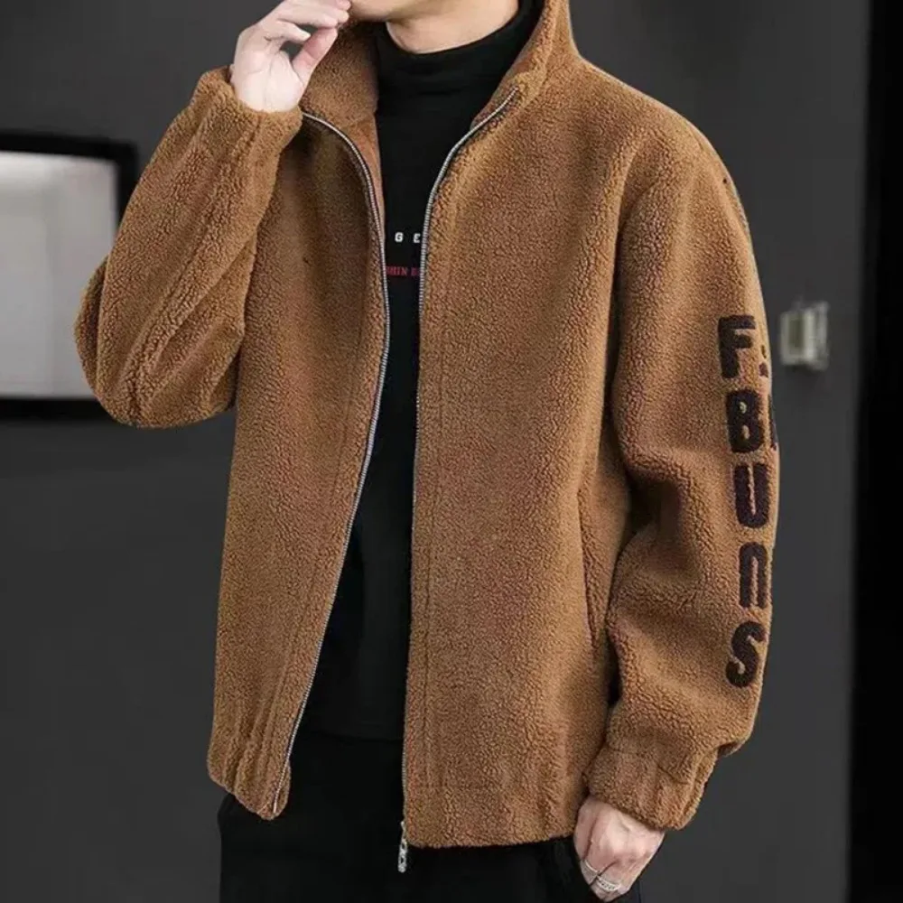 

Fashion Stand Collar Spliced Zipper Loose Letter Coats Men Clothing 2024 Autumn New Oversized Casual Tops All-match Warm Jackets